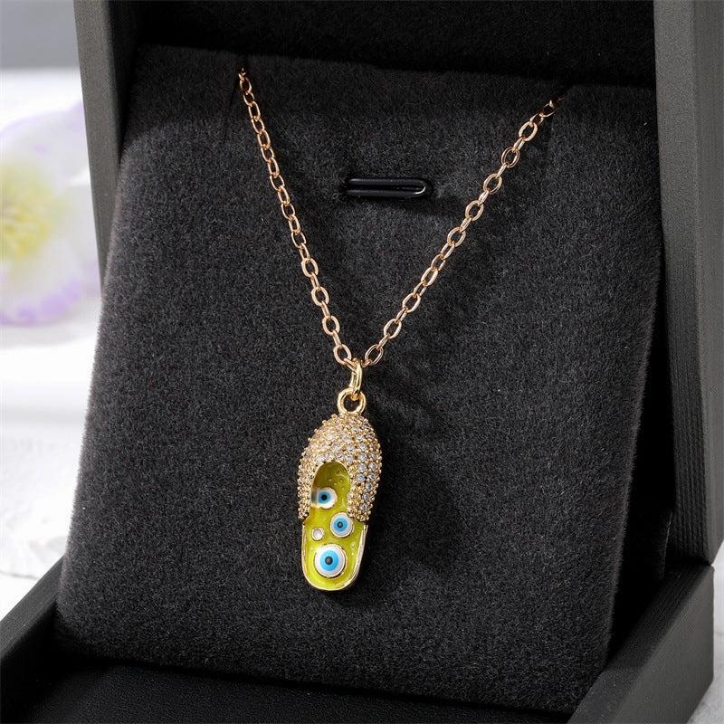 Wholesale Devil Eye Slipper Micro Paved Zircon Alloy Necklaces