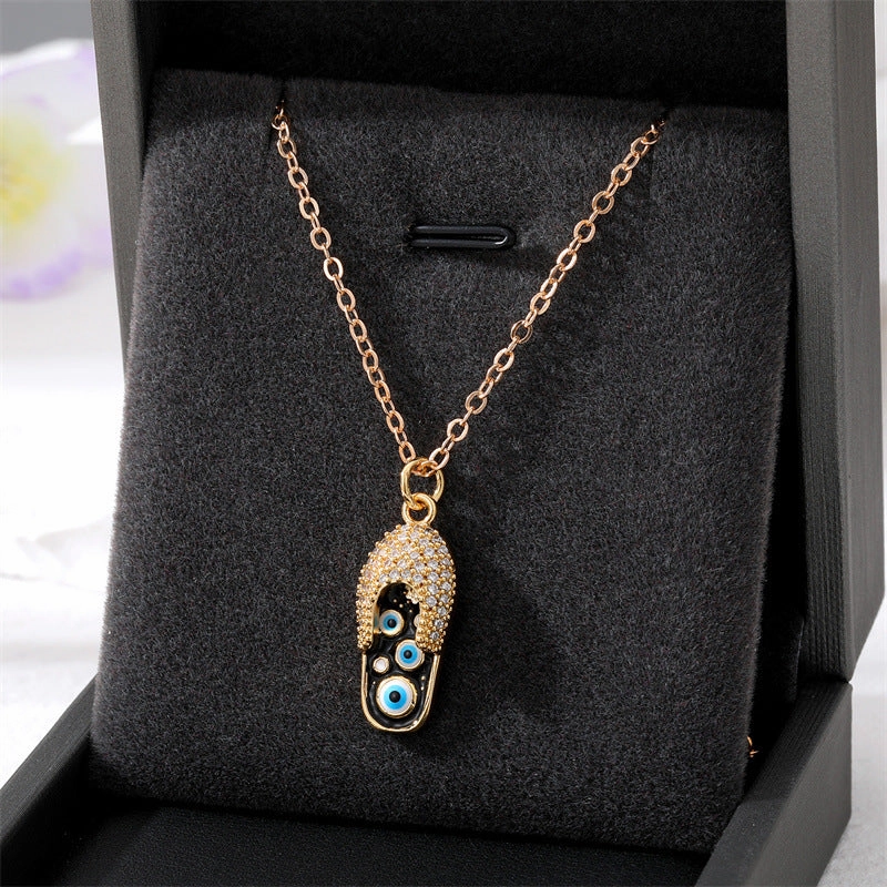 Wholesale Devil Eye Slipper Micro Paved Zircon Alloy Necklaces
