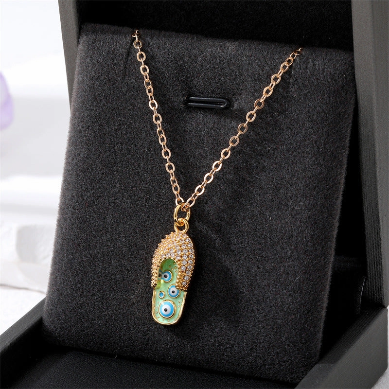 Wholesale Devil Eye Slipper Micro Paved Zircon Alloy Necklaces