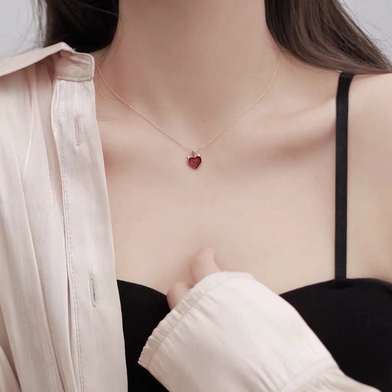 Wholesale Devil Heart Onyx Heart Alloy Necklaces