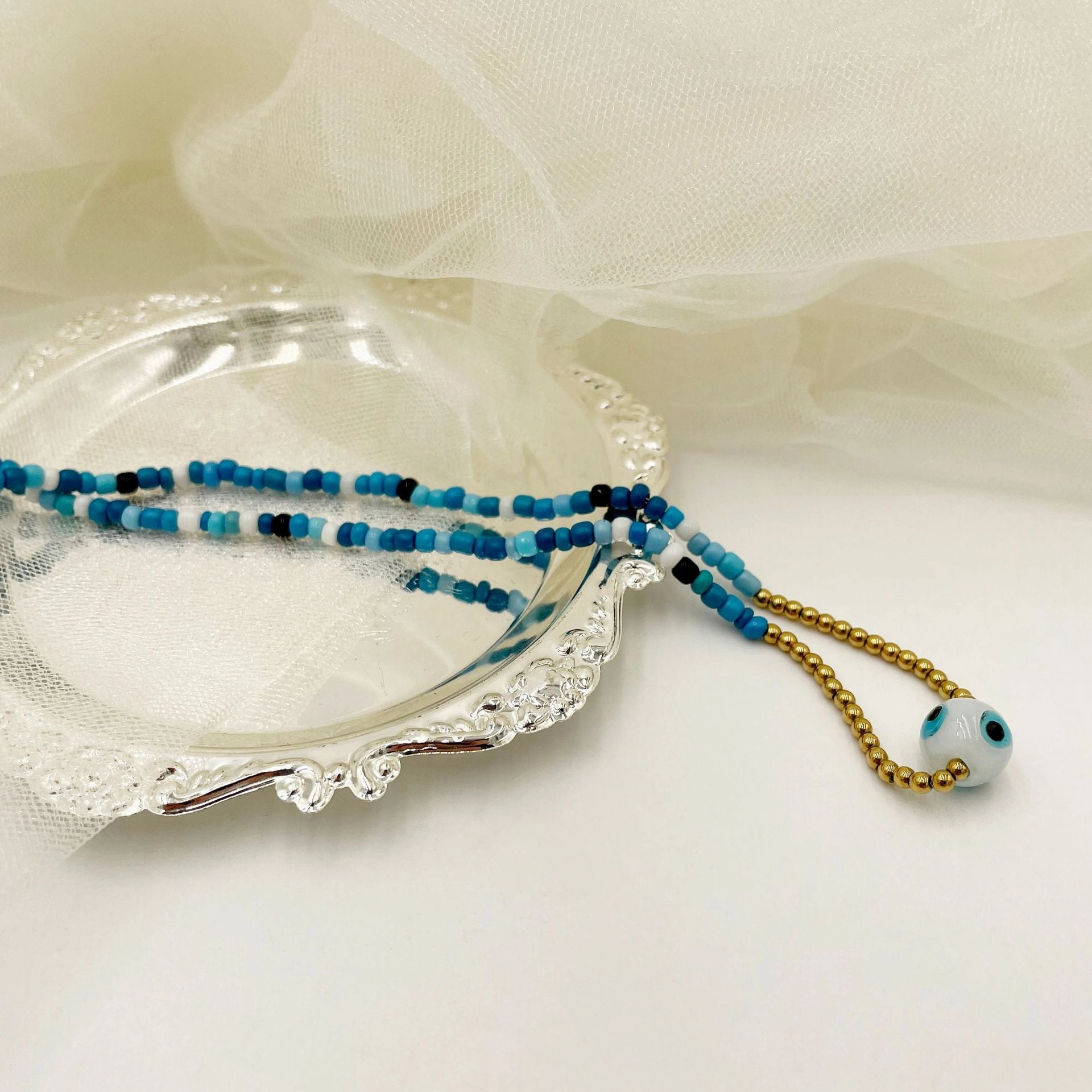Wholesale Devil's Eye Blue Beads Clavicle Necklaces