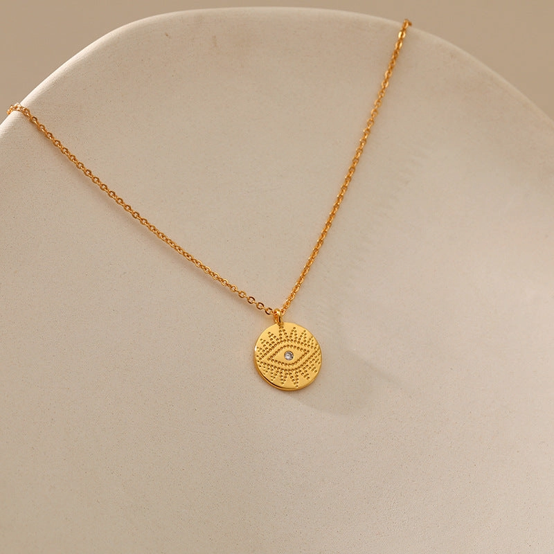 Wholesale Devil's Eye Copper Plated 18K Real Gold Retro Disc Necklace Clavicle Chain