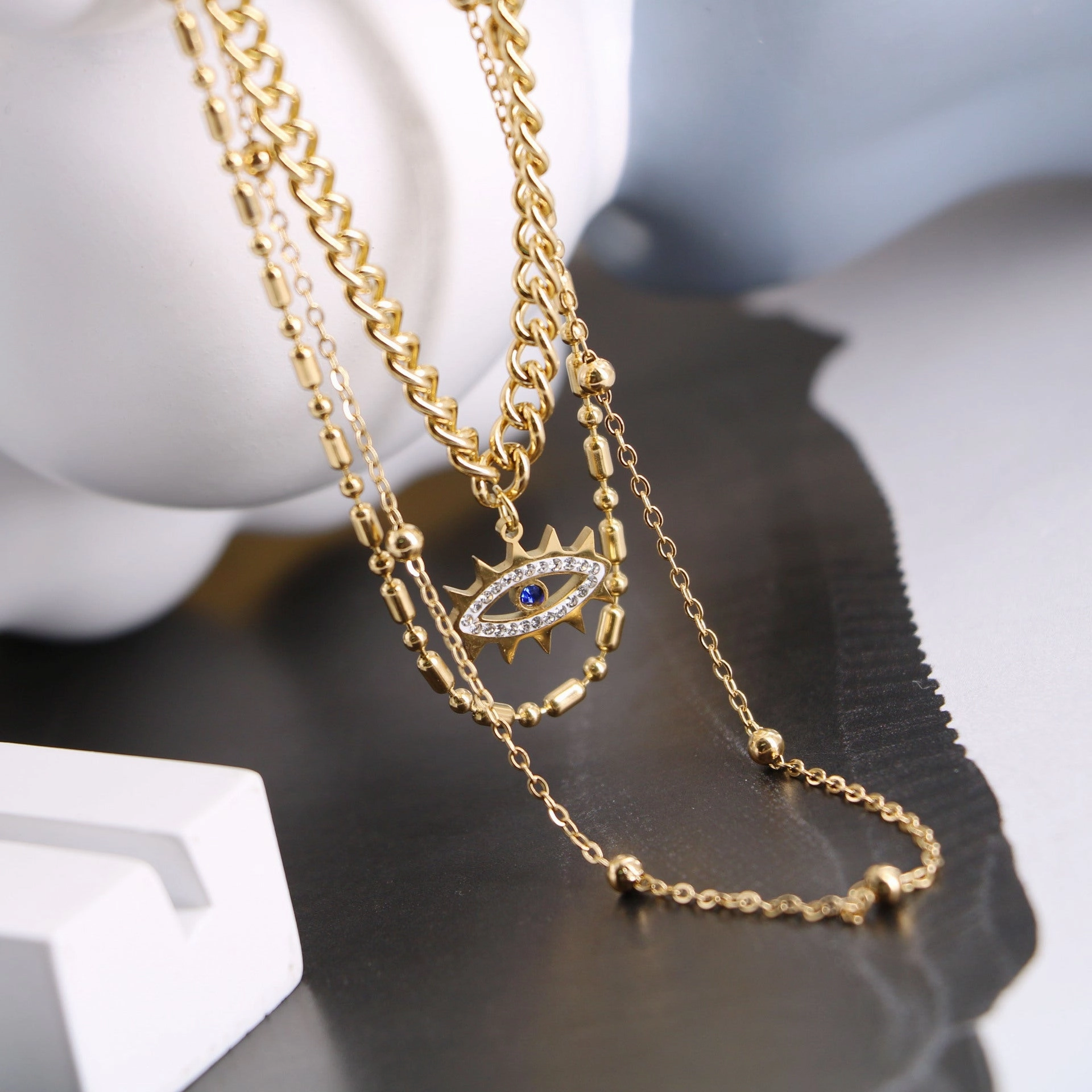 Wholesale Devil's Eye Elements Stacked Wind Multilayer Titanium Steel Necklaces