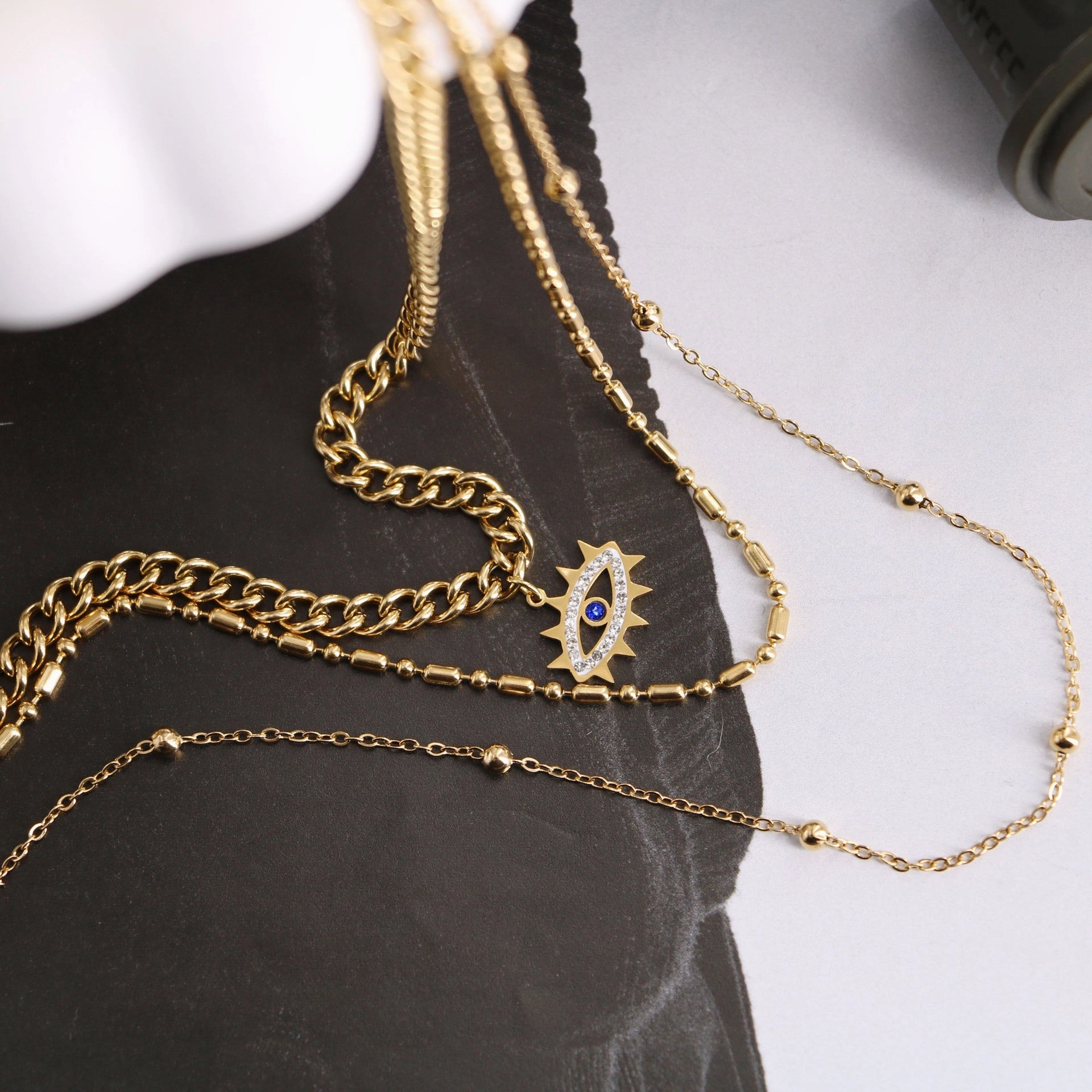 Wholesale Devil's Eye Elements Stacked Wind Multilayer Titanium Steel Necklaces