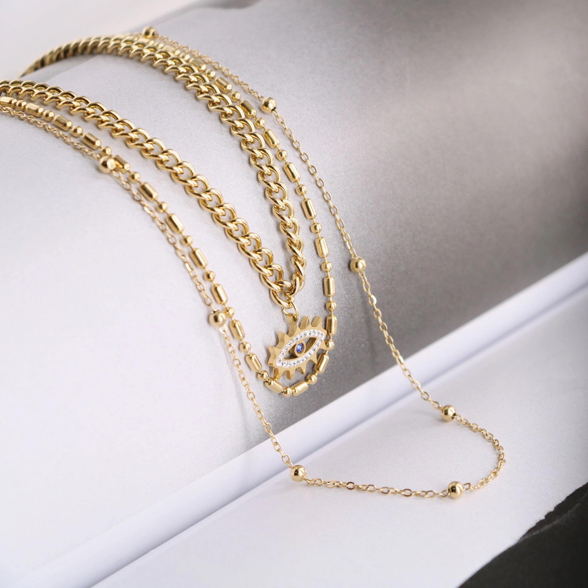 Wholesale Devil's Eye Elements Stacked Wind Multilayer Titanium Steel Necklaces