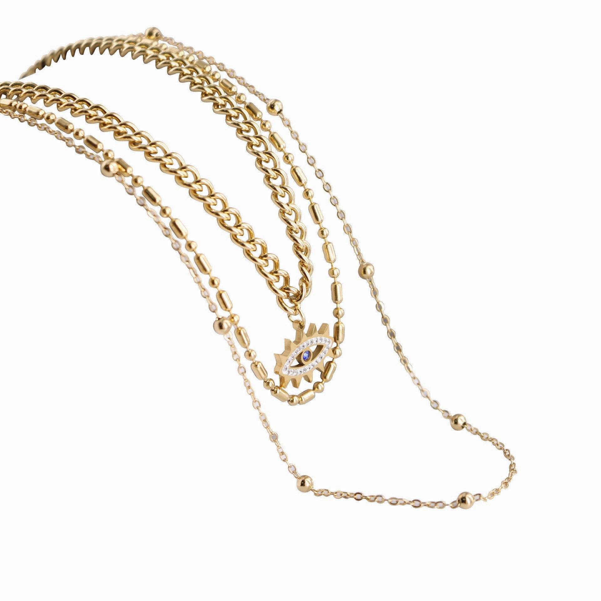 Wholesale Devil's Eye Elements Stacked Wind Multilayer Titanium Steel Necklaces