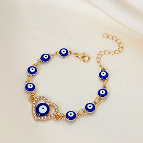 Wholesale Devil's Eye Hollow Diamond Heart Drip Oil Eye Alloy Bracelet