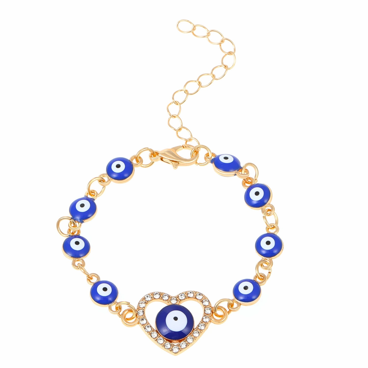 Wholesale Devil's Eye Hollow Diamond Heart Drip Oil Eye Alloy Bracelet
