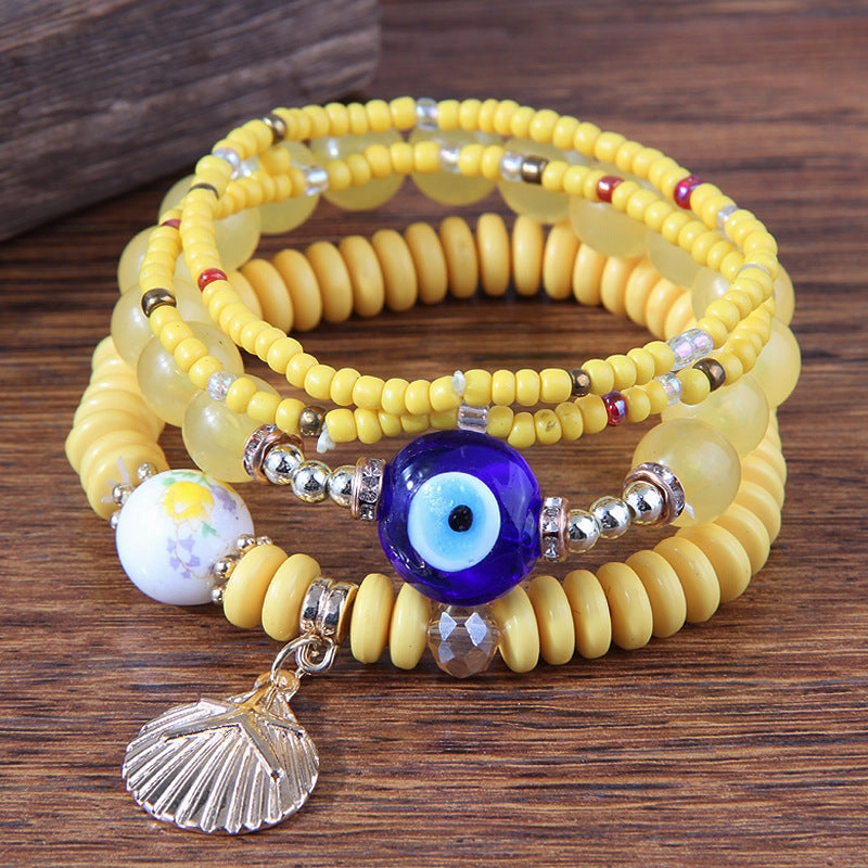 Wholesale Devil's Eye Shell Pendant Multilayer Resin Alloy Bracelet
