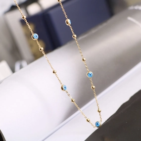 Wholesale Devil's Eyes Dark Blue Eyes Small Steel Balls Stitching Titanium Steel Necklaces