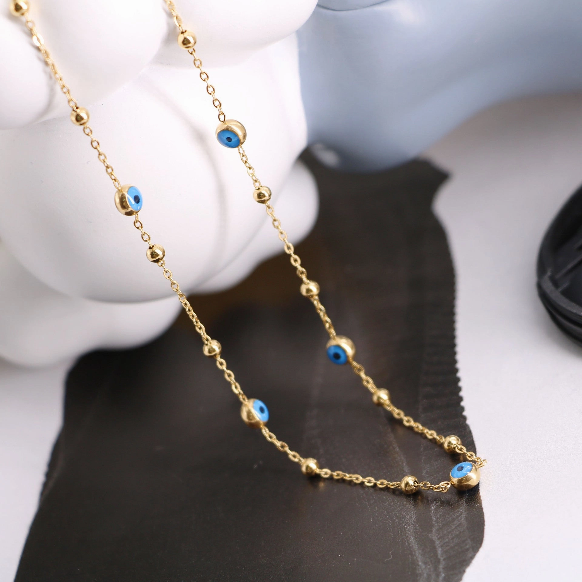 Wholesale Devil's Eyes Dark Blue Eyes Small Steel Balls Stitching Titanium Steel Necklaces