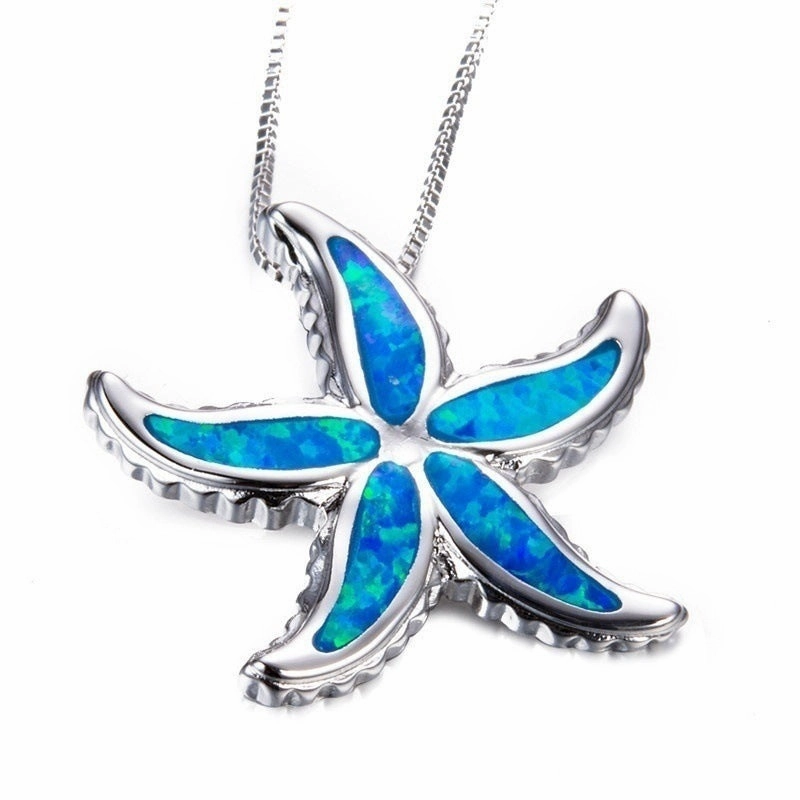 Wholesale Diamond Blue Starfish Alloy Necklaces