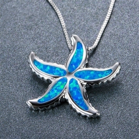 Wholesale Diamond Blue Starfish Alloy Necklaces