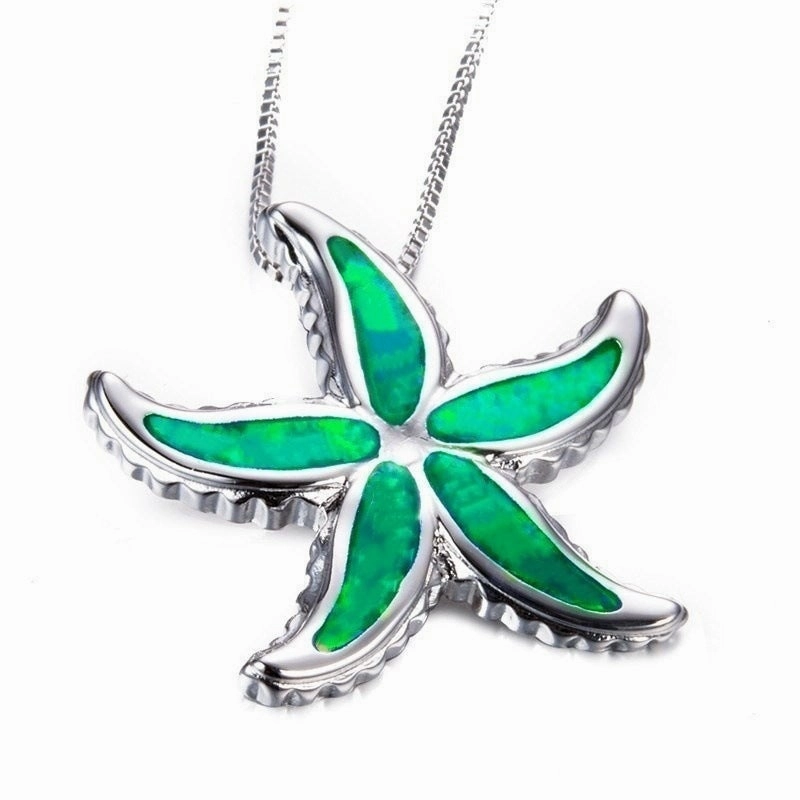 Wholesale Diamond Blue Starfish Alloy Necklaces