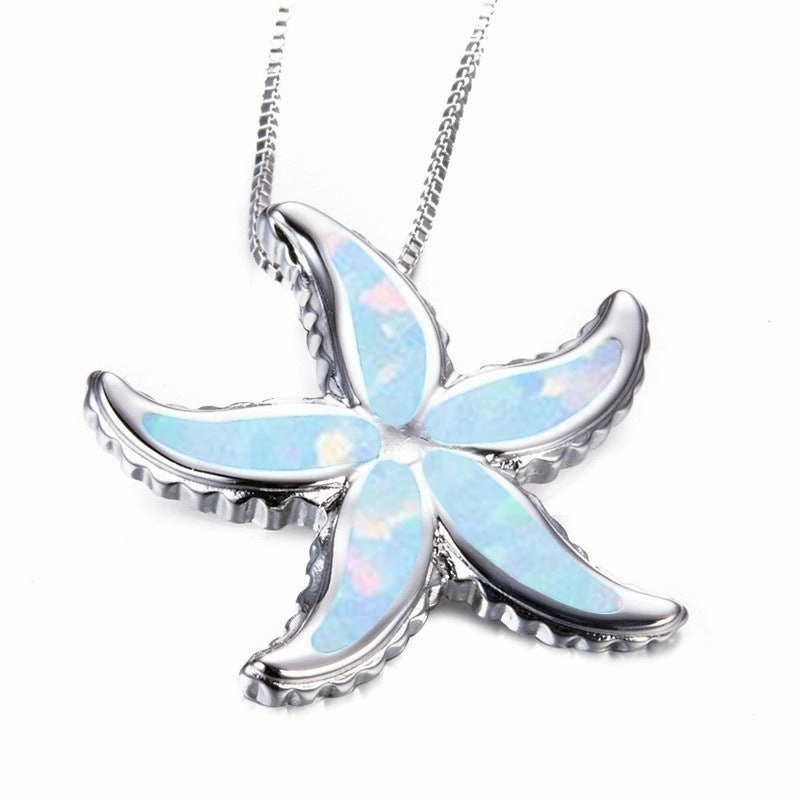 Wholesale Diamond Blue Starfish Alloy Necklaces