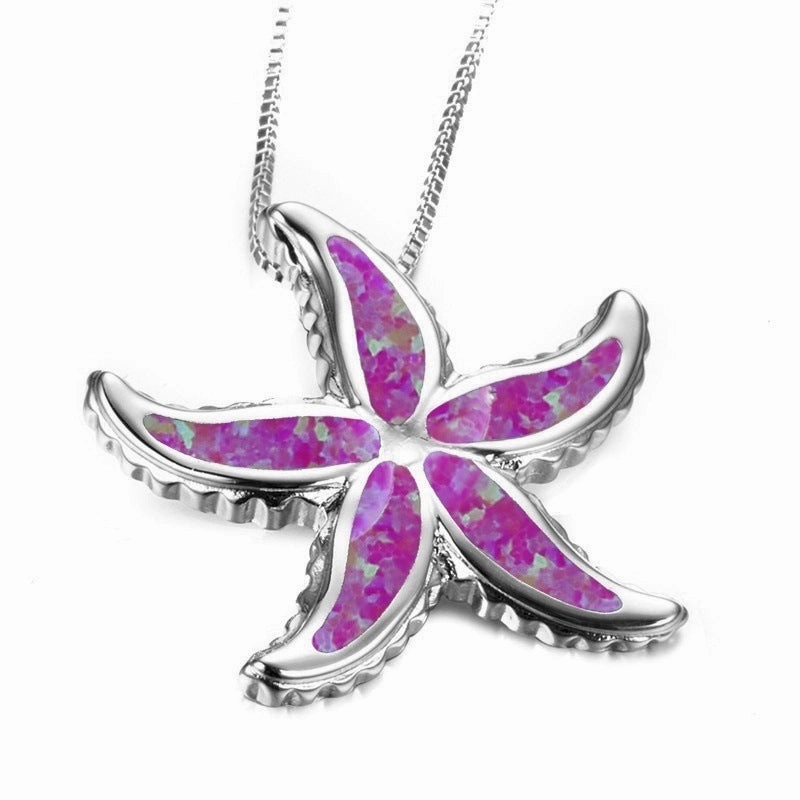 Wholesale Diamond Blue Starfish Alloy Necklaces