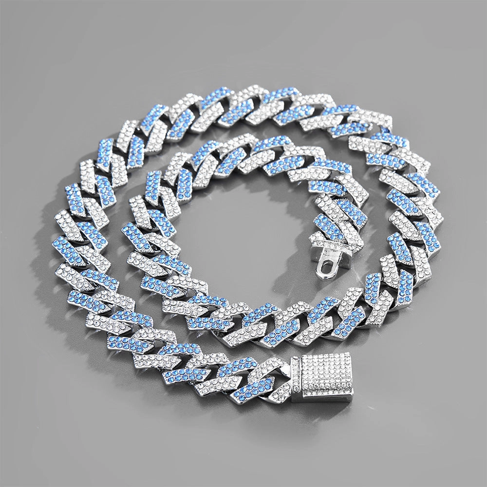 Wholesale Diamond Box Buckles Alloy Cuban Chain Necklace
