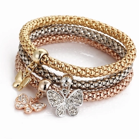 Wholesale Diamond Butterfly Bracelet Alloy Three Color Set