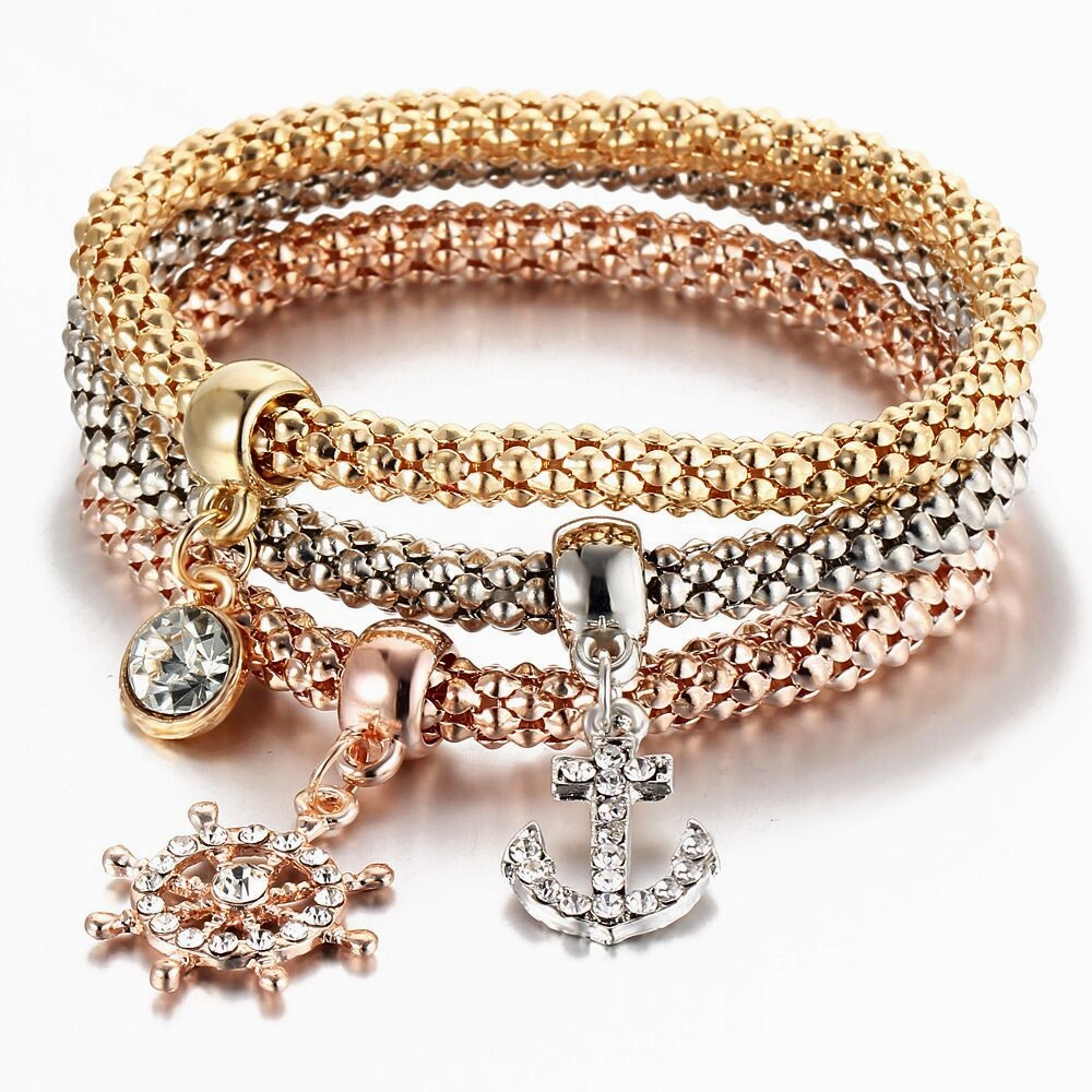 Wholesale Diamond Butterfly Bracelet Alloy Three Color Set
