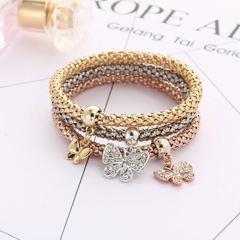 Wholesale Diamond Butterfly Bracelet Alloy Three Color Set