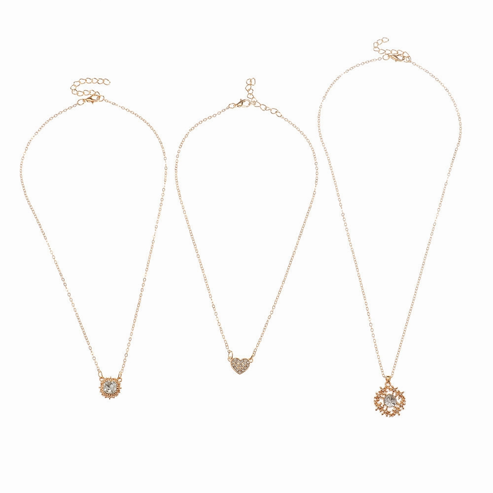 Wholesale diamond butterfly heart-shaped creative titanium steel necklace set and chain three-piece set