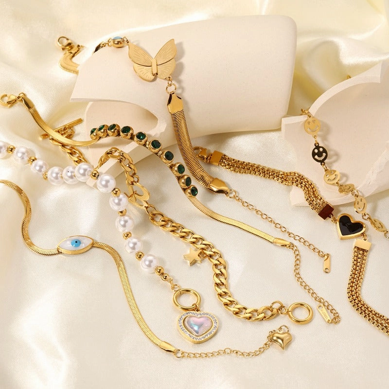 Wholesale Diamond Chain Heart Shaped Pearl Pendant Bracelet