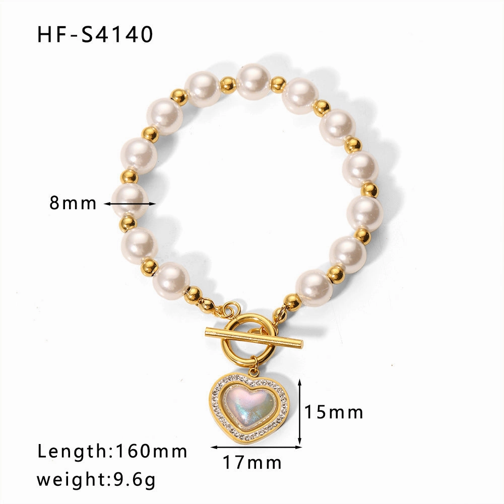 Wholesale Diamond Chain Heart Shaped Pearl Pendant Bracelet