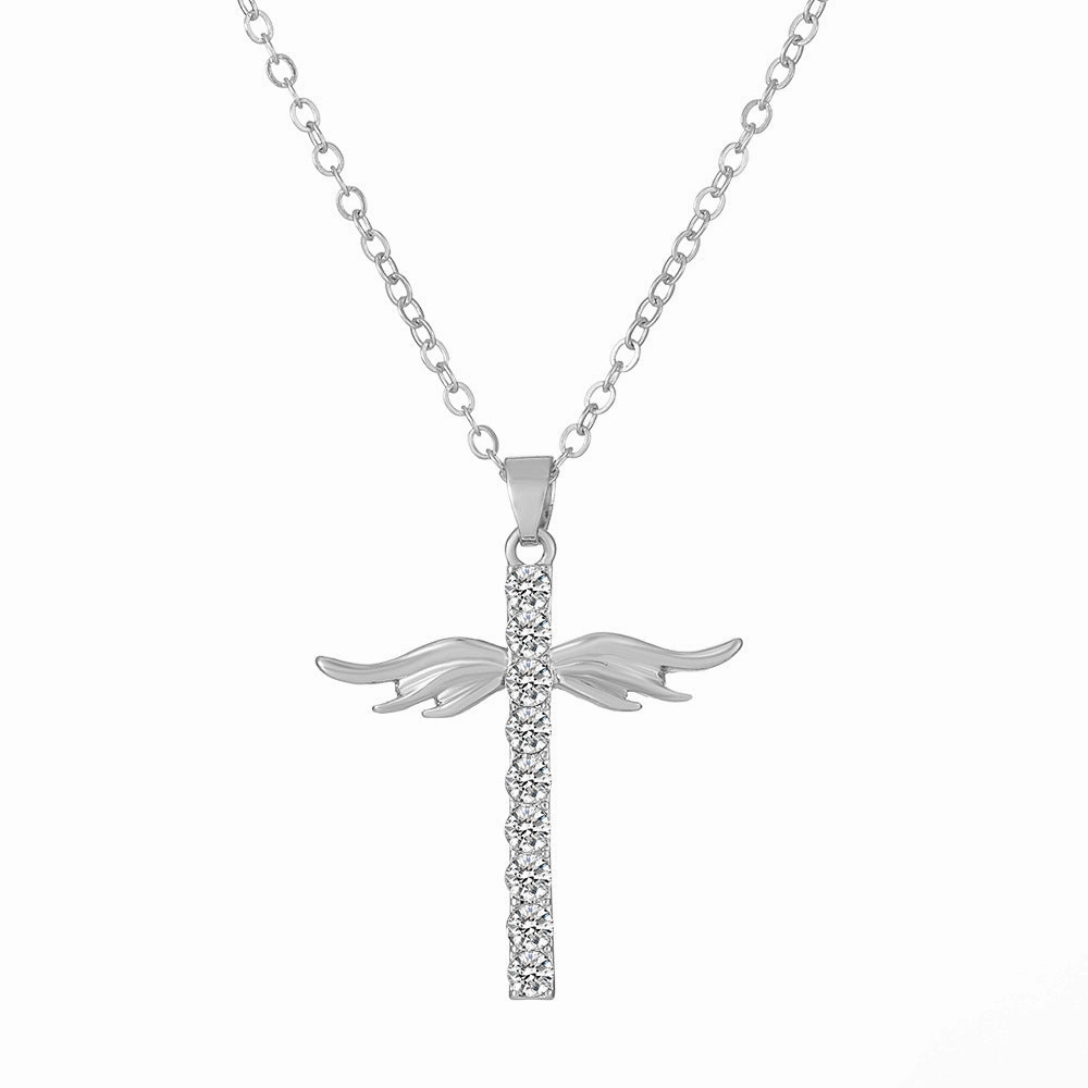Wholesale Diamond Cross Angel Wings Alloy Necklaces