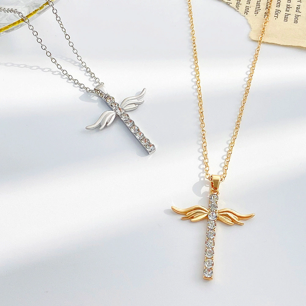 Wholesale Diamond Cross Angel Wings Alloy Necklaces