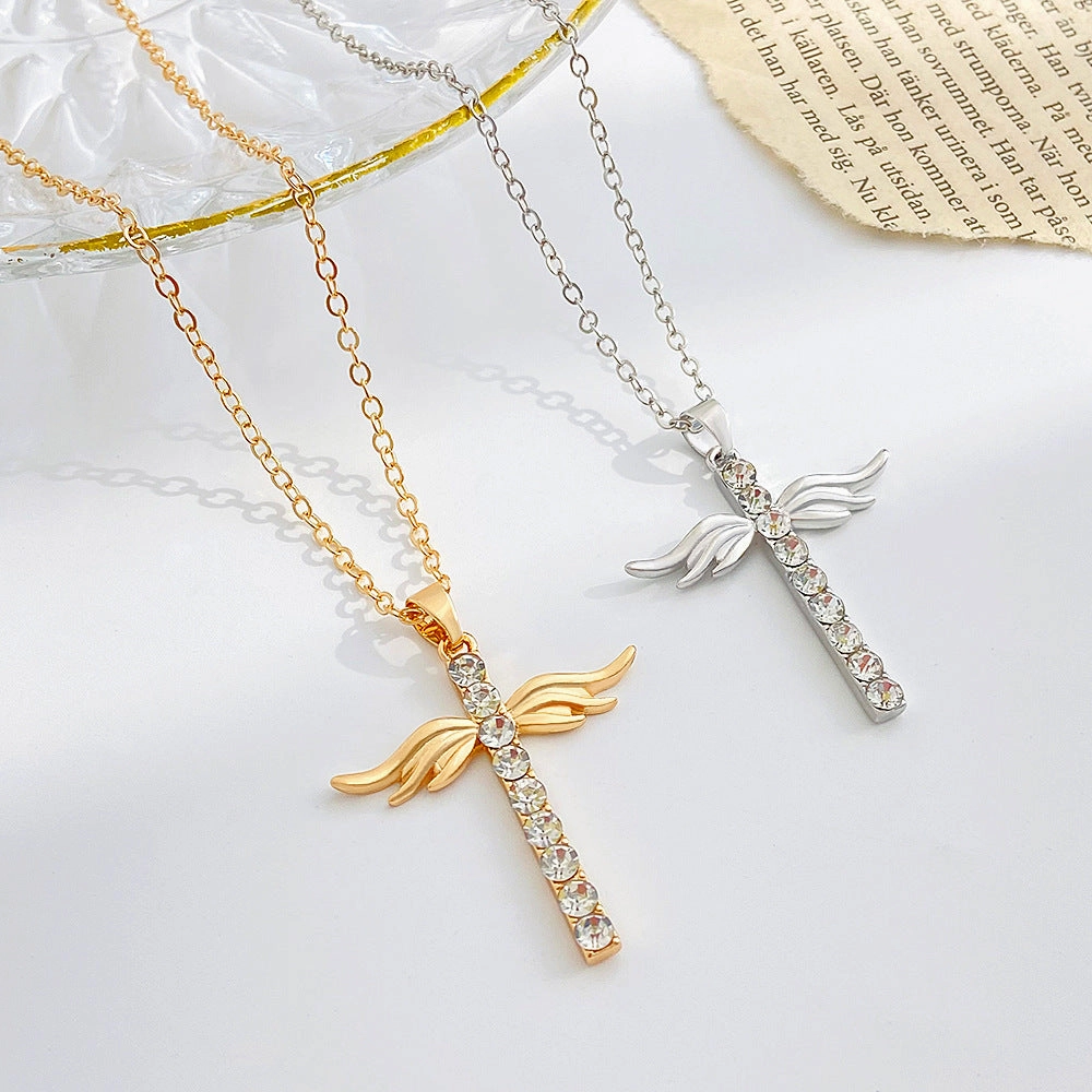 Wholesale Diamond Cross Angel Wings Alloy Necklaces
