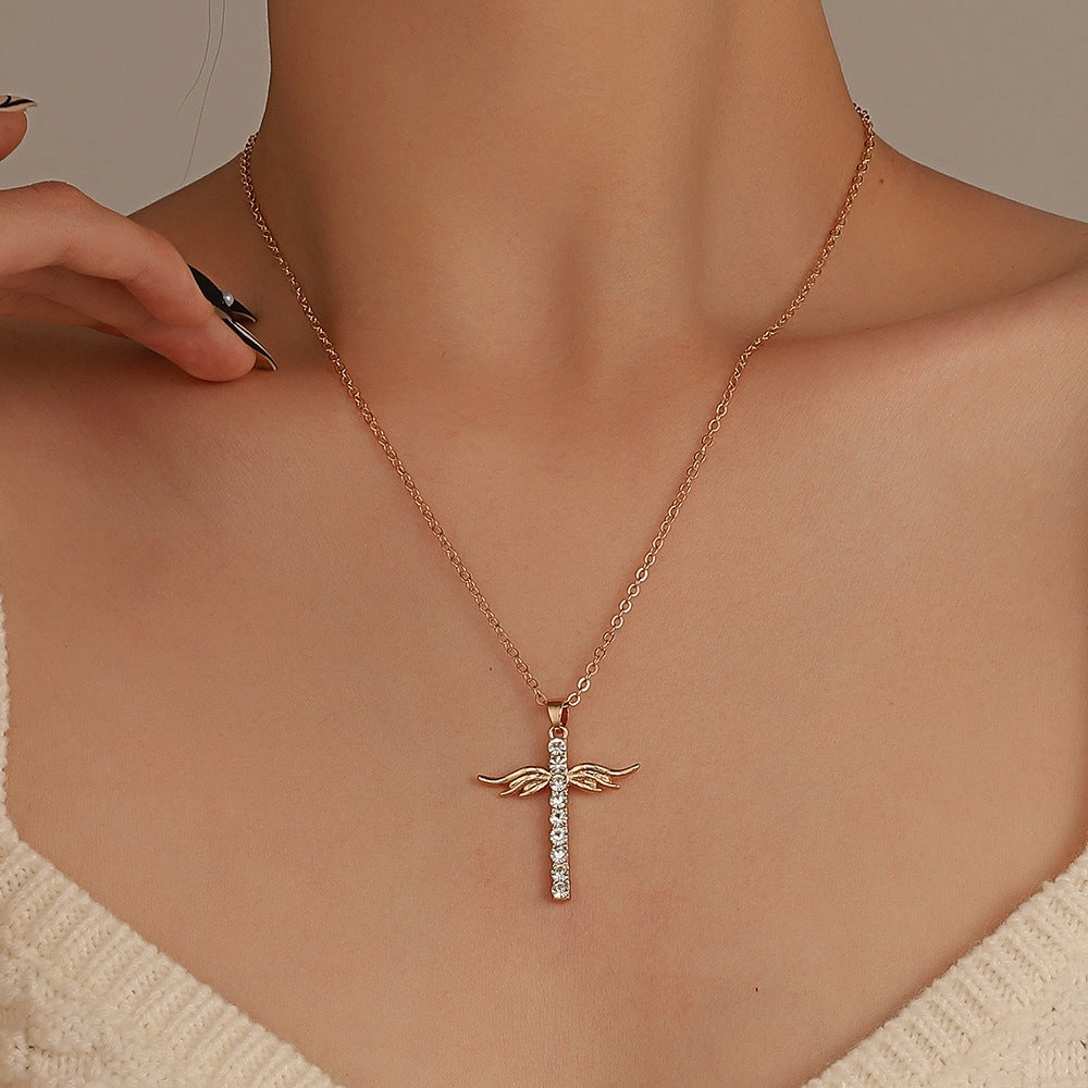 Wholesale Diamond Cross Angel Wings Alloy Necklaces