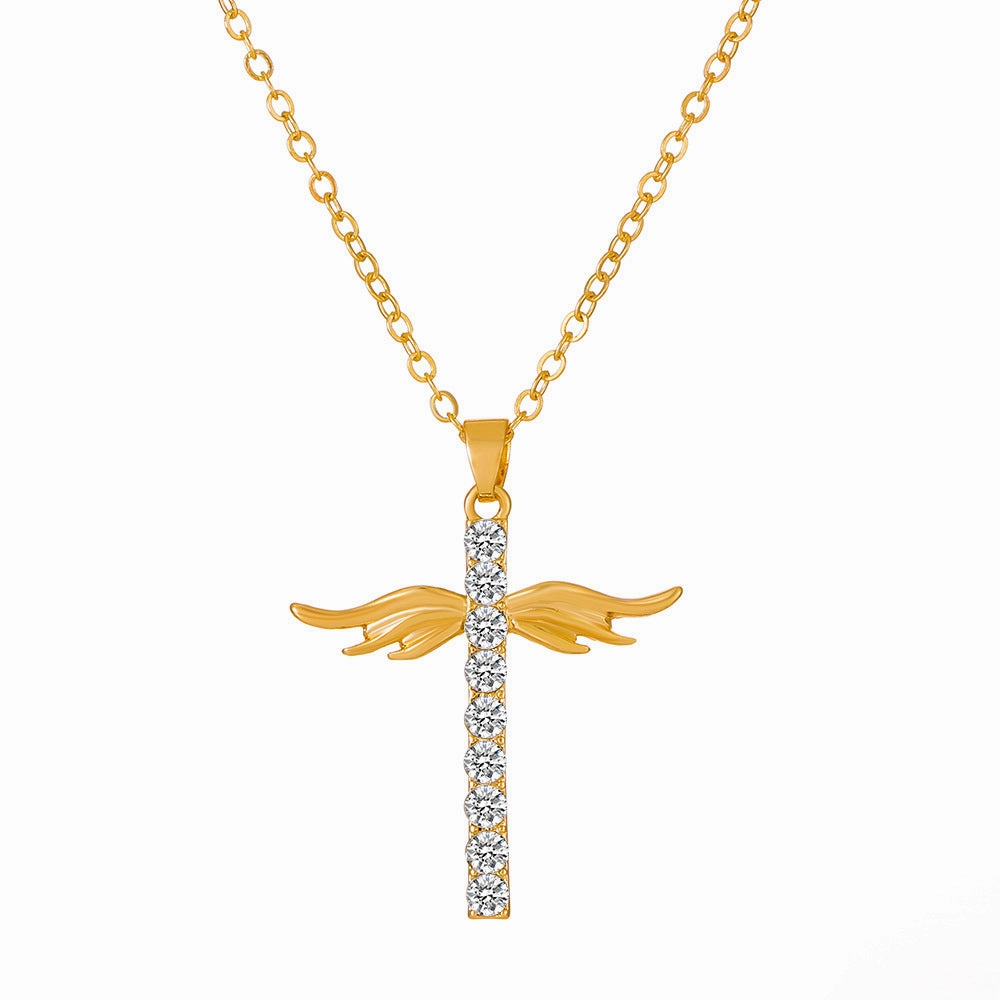 Wholesale Diamond Cross Angel Wings Alloy Necklaces