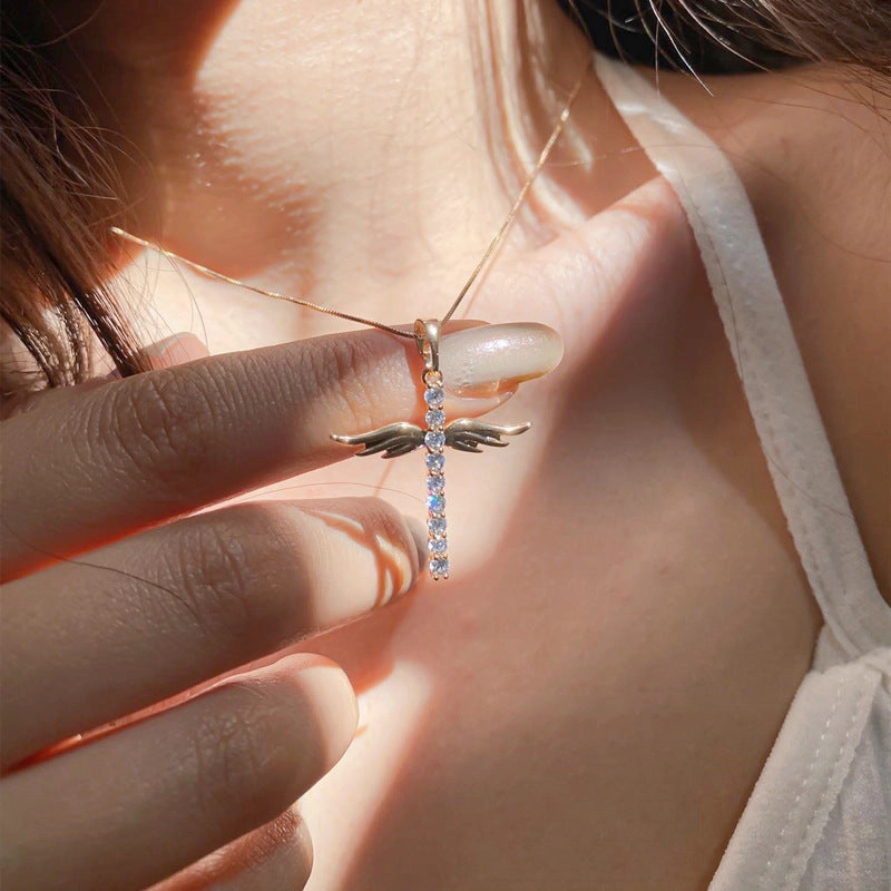 Wholesale Diamond Cross Angel Wings Alloy Necklaces