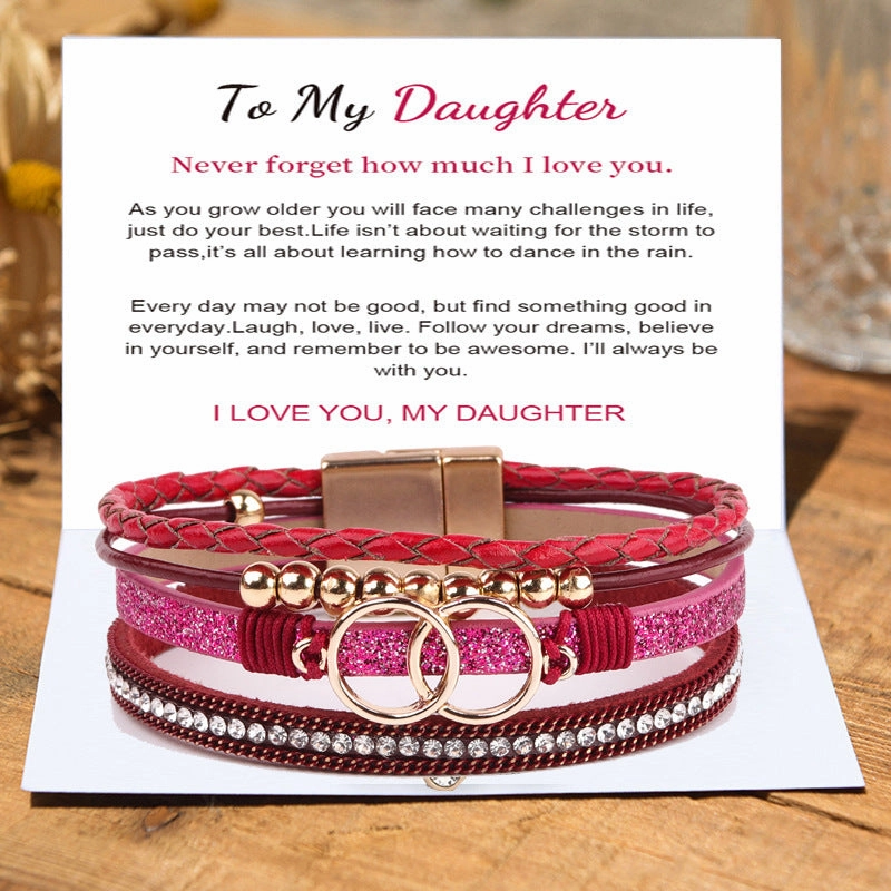 Wholesale Diamond Four Layer Braided Leather Bohemian Bracelet