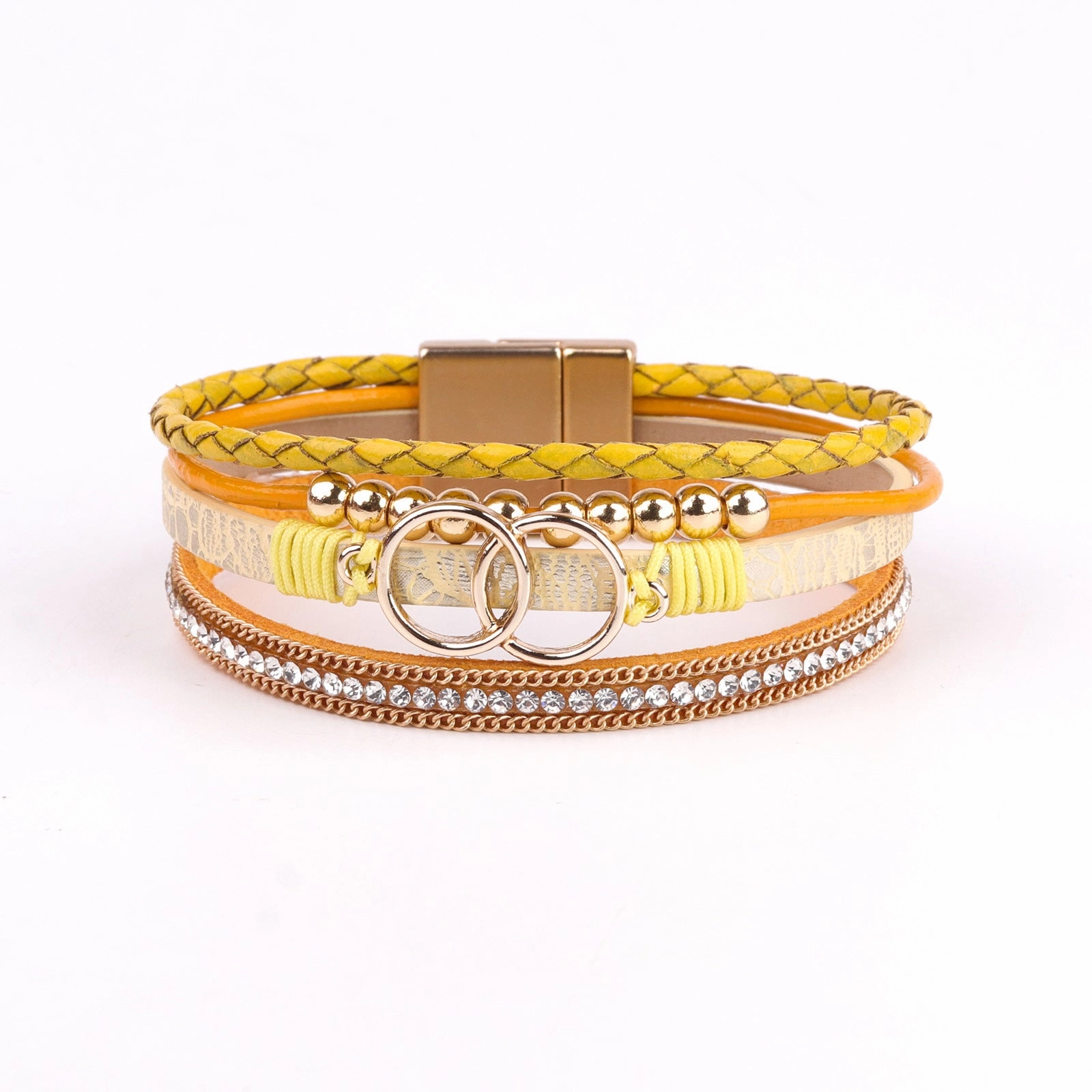Wholesale Diamond Four Layer Braided Leather Bohemian Bracelet
