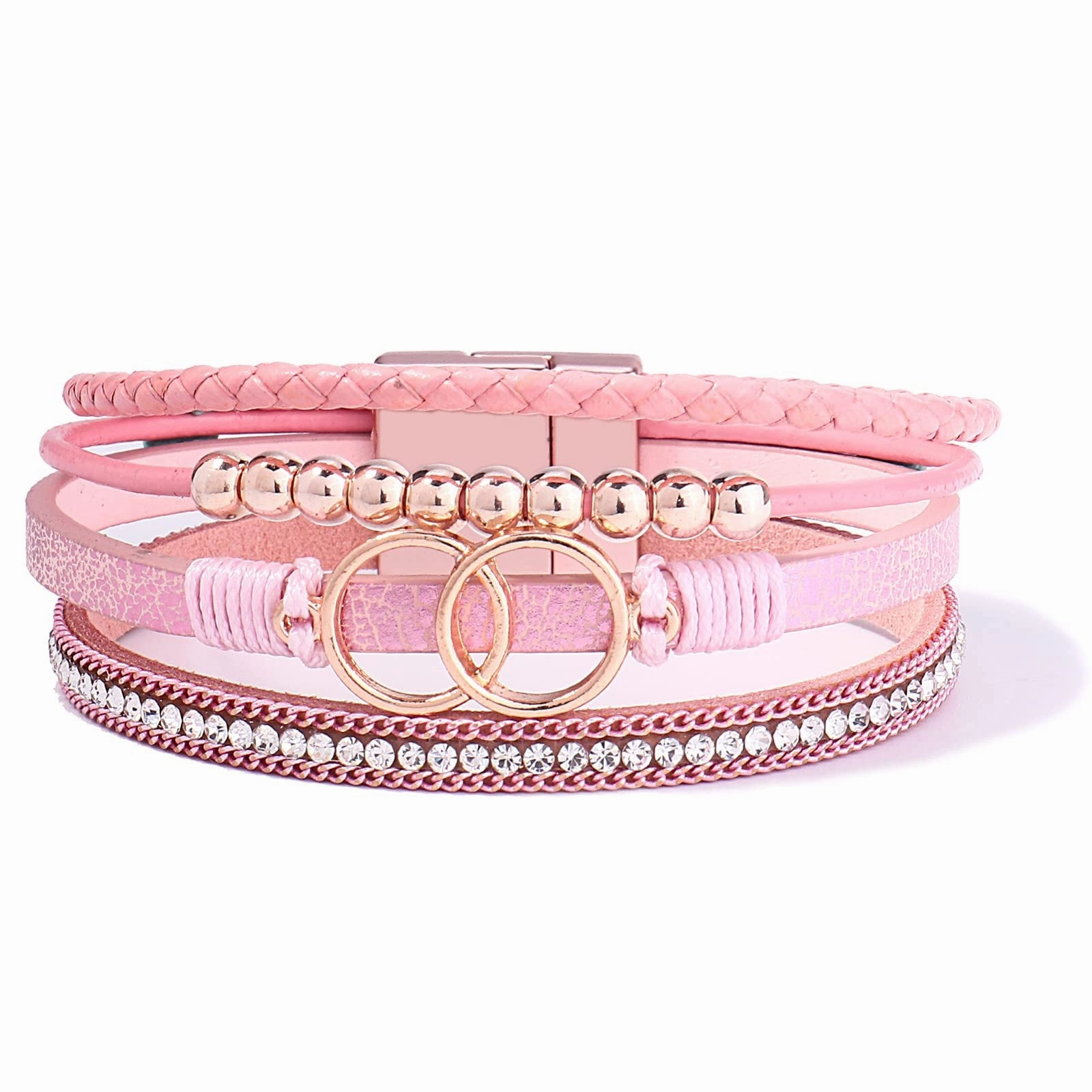 Wholesale Diamond Four Layer Braided Leather Bohemian Bracelet