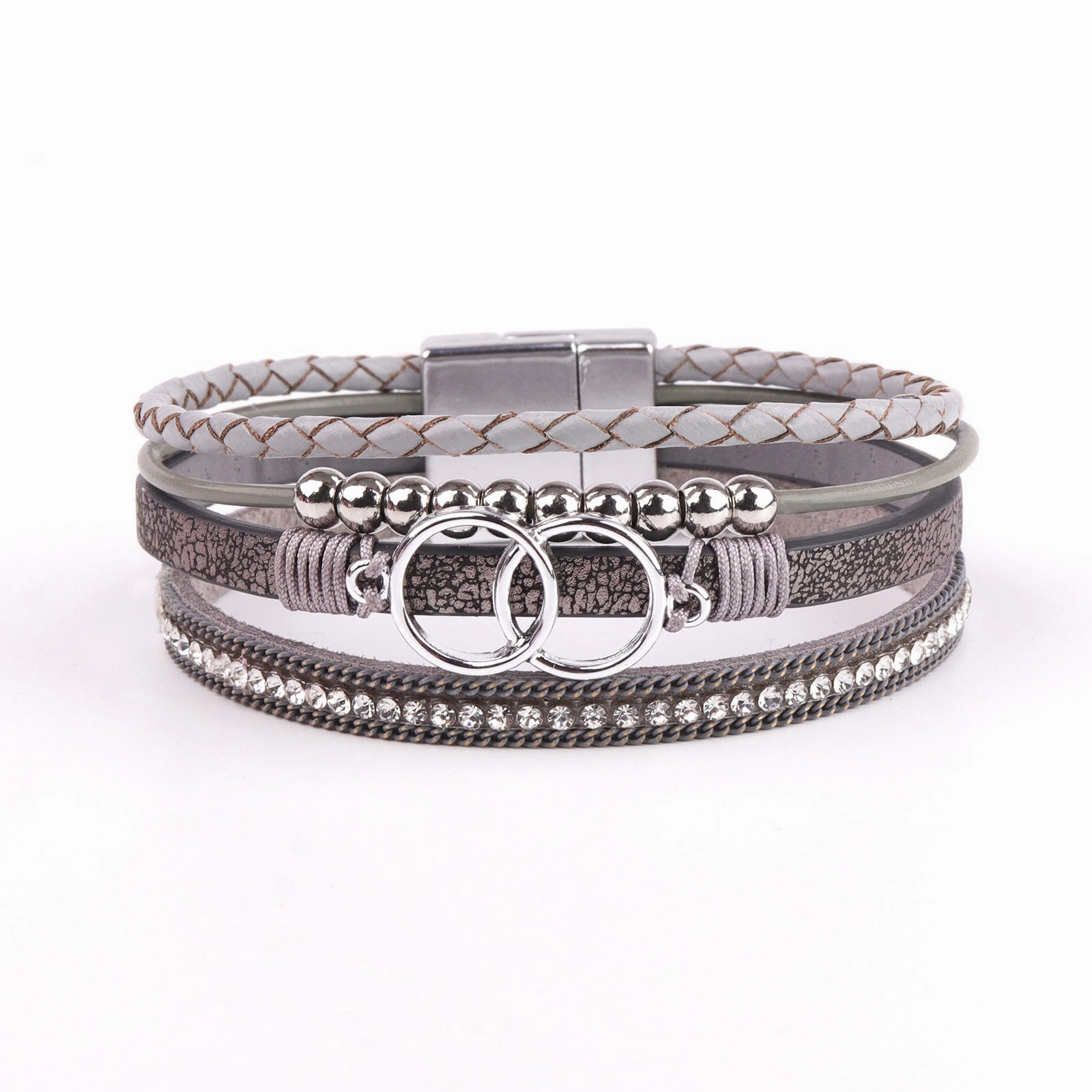 Wholesale Diamond Four Layer Braided Leather Bohemian Bracelet