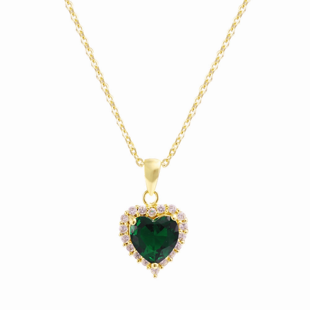 Wholesale Diamond Heart Pendant Copper Plated Real Gold Zircon Necklaces