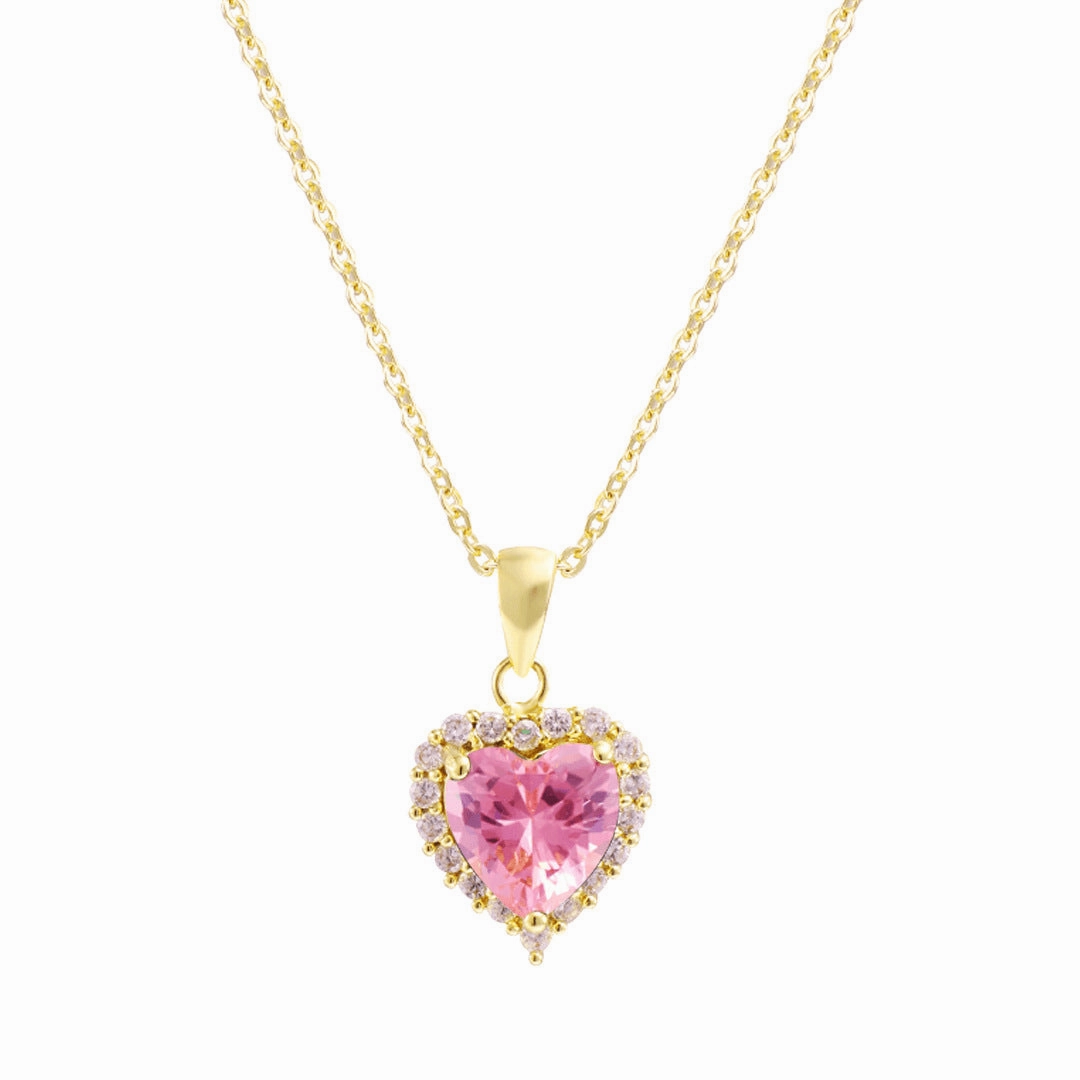 Wholesale Diamond Heart Pendant Copper Plated Real Gold Zircon Necklaces