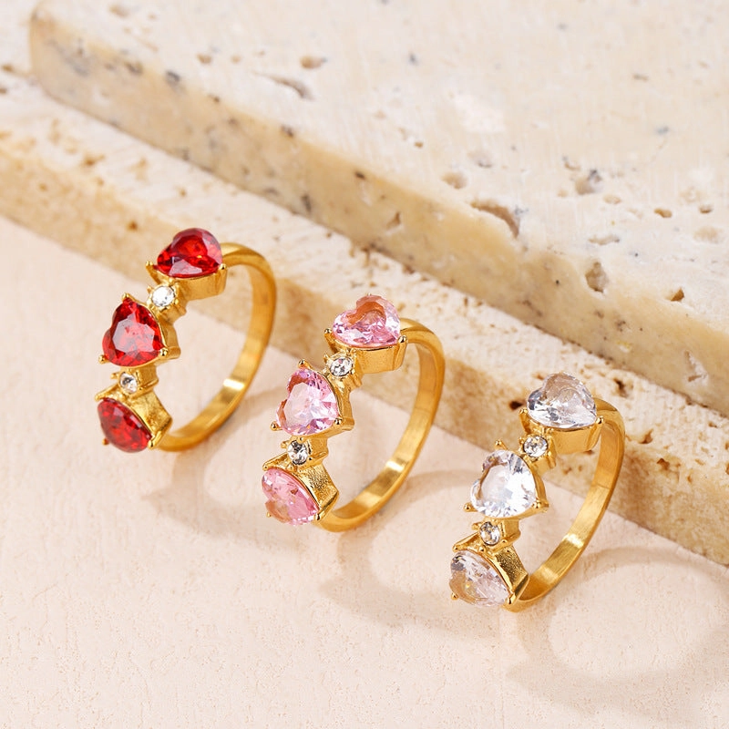 Wholesale Diamond Heart Titanium Steel Rings