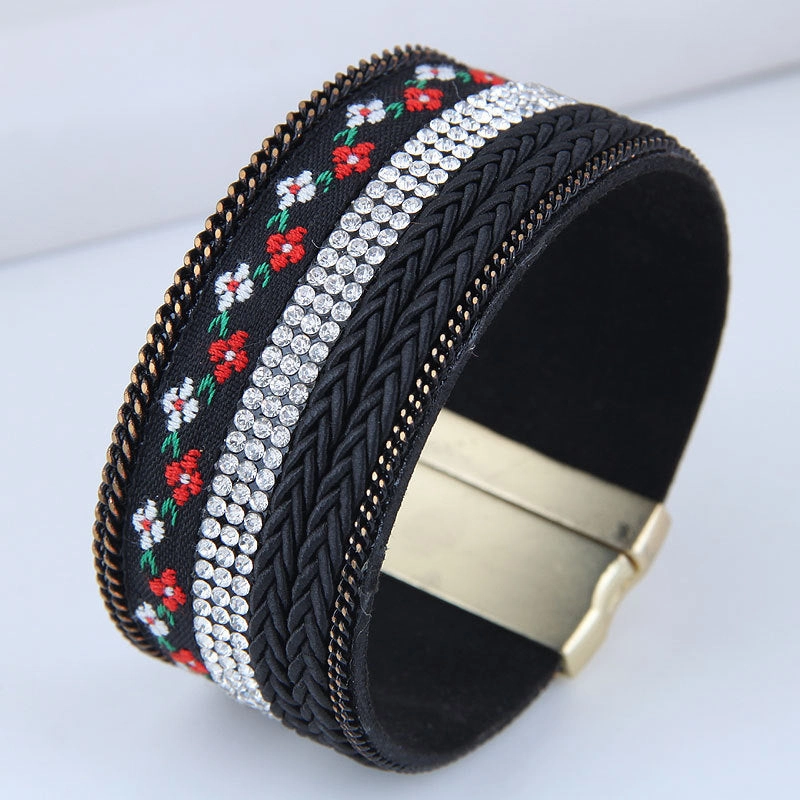 Wholesale Diamond Leather Magnetic Buckle Alloy Bracelet