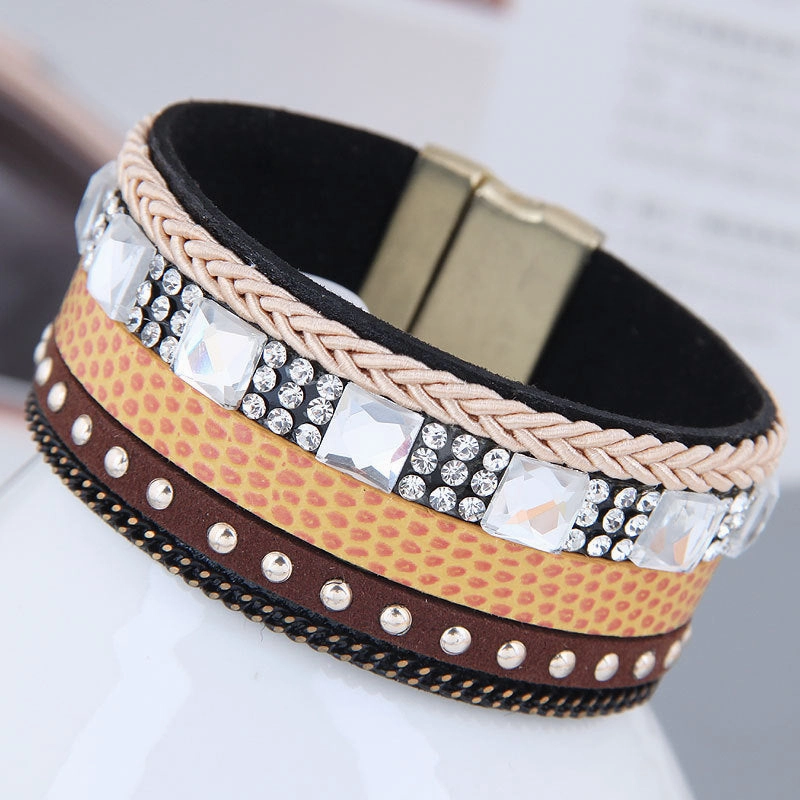 Wholesale Diamond Leather Magnetic Buckle Alloy Bracelet