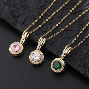 Wholesale Diamond Pendants Geometric Colored Zircon Necklaces
