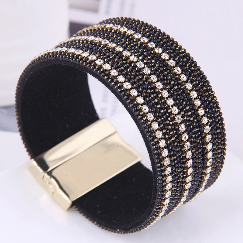 Wholesale Diamond Studded Leather Magnet Alloy Bracelet