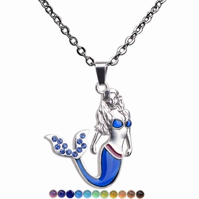 Wholesale Diamond Studded Mermaid Thermochromic Stainless Steel Necklaces