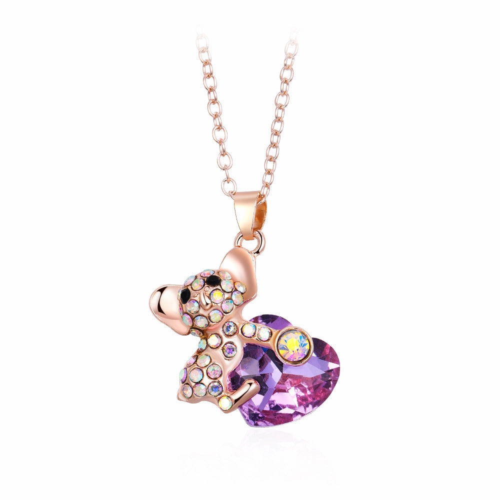 Wholesale Diamond-Studed Rhinestone Crystal Bear Koala Alloy Pendant Necklaces