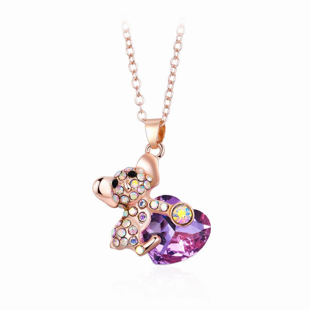 Wholesale Diamond-Studed Rhinestone Crystal Bear Koala Alloy Pendant Necklaces