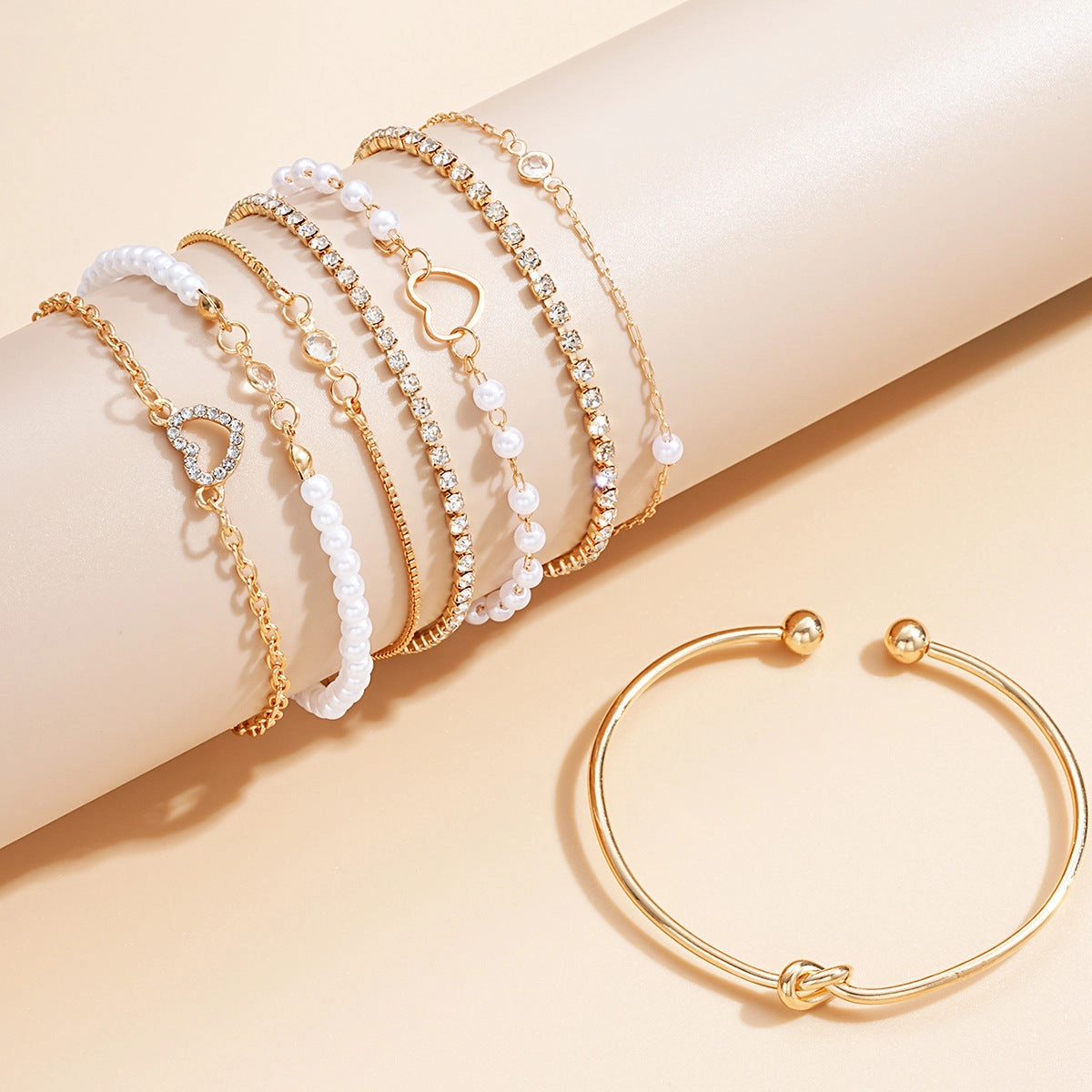 Wholesale Diamond zircon heart bracelet 8-piece set
