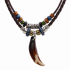 Wholesale Dog Teeth PU Leather Cord Alloy Necklaces