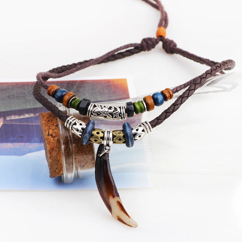 Wholesale Dog Teeth PU Leather Cord Alloy Necklaces